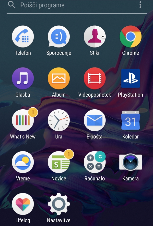 Glavni meni Sony Xperie XZ. | Foto: Matic Tomšič