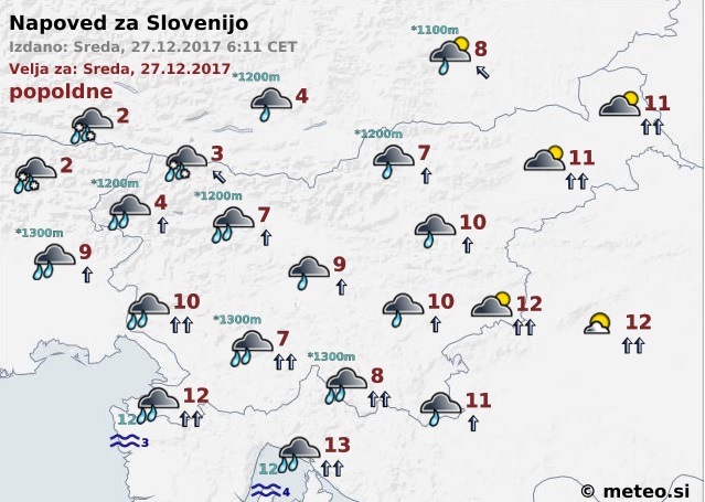 Danes in jutri nas čakata oblačno vreme in padavine. | Foto: ARSO/meteo.si