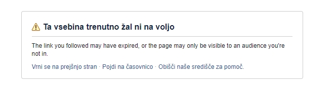 Facebook ta vsebina žal ni na voljo | Foto: Facebook