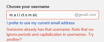 E-poštnega naslova na sliki zagotovo nikoli še ni poskusil registrirati nihče, a ga tudi ne more, ker je ime skupaj z vsemi različicami naslova, ki vsebujejo pike, v lasti avtorja tega prispevka.  | Foto: Matic Tomšič