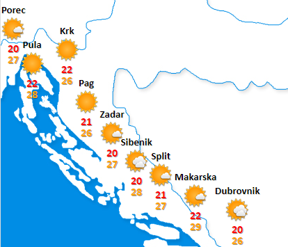 Vremenska slika hrvaške obale za četrtek 21.6. pred petkovimi nevihtami.  | Foto: DHM/ Mathias Völzk