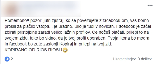 Prevare na Facebooku lahko hitro prepoznamo tudi po pomanjkljivi slovnici, ki je pogosto posledica neposrednega prevajanja z orodjem Google Translate. | Foto: Matic Tomšič / Posnetek zaslona