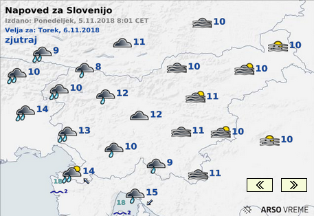 Večina padavin bo padla zahodno od nas. | Foto: Meteo