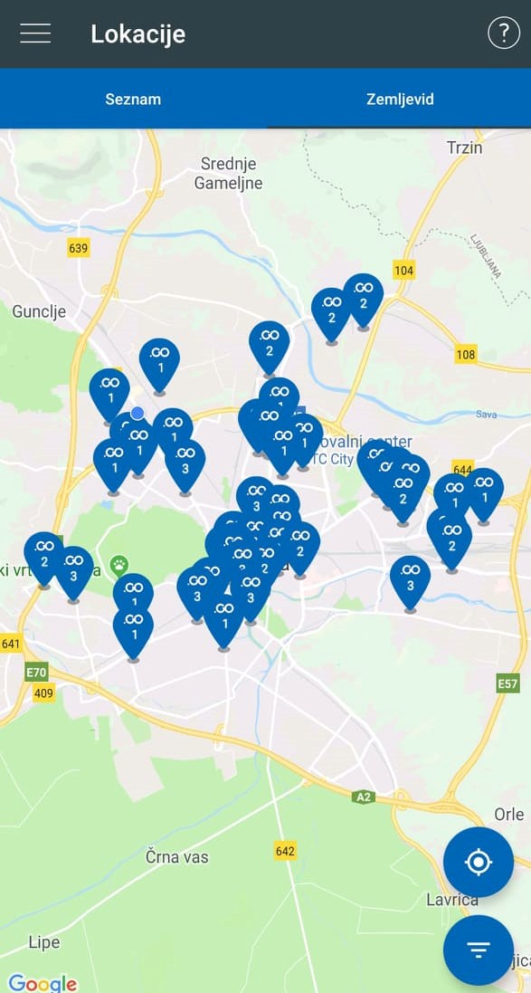 Pogled na trenutne točke začetka in konca najema avtomobilov v Ljubljani. | Foto: 