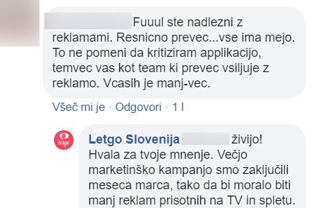 Letgo je bil na vrhuncu oglaševalske kampanje predvsem na družbenih omrežjih kar pogosto deležen kritik o njeni agresivnosti.  | Foto: Matic Tomšič / Posnetek zaslona