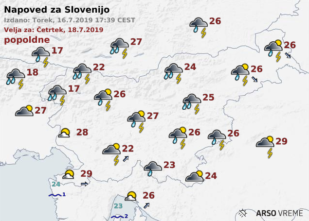 Jutri nas bodo v popoldanskih urah zajele padavine. | Foto: Arso/meteo.si