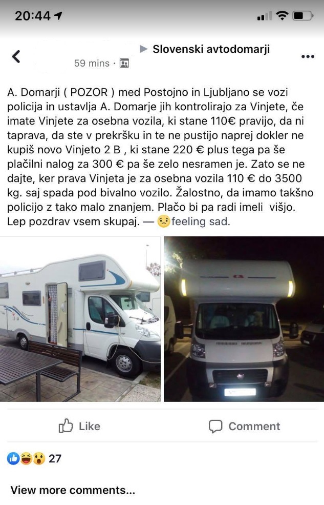 Policisti so vozniku avtodoma po krivem očitali, da za vožnjo po avtocesti ne uporablja prave vinjete. | Foto: zajem zaslona/Diamond villas resort