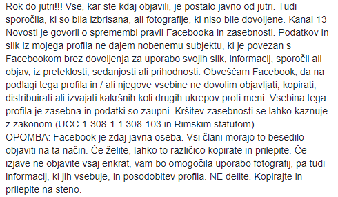 Zapis je prepreden s slovničnimi napakami, ker je bil zelo slabo preveden iz angleškega jezika. Najverjetneje je tisti, ki ga je prevedel, uporabil tudi orodje Google Translate, to pa leta 2012, ko se je zapis prvič pojavil tudi na slovenskem spletu, še ni bilo tako natančno kot danes. Tole je nekoliko starejša različica tega zapisa, ki omenja tudi Rimski status.  | Foto: Matic Tomšič / Posnetek zaslona