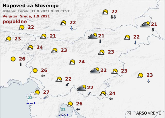 Pred nami je sončna in topla sreda.  | Foto: ARSO Meteo