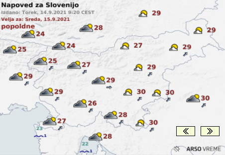 Zjutraj bo jasno, popoldan se bodo na nebu pojavili oblaki. Toplo bo, do 30 stopinj Celzija. | Foto: Arso