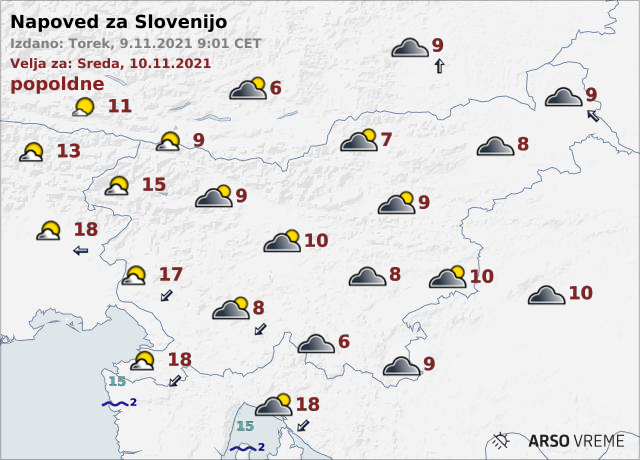 Vreme: oblačnost in megla, suho bo | Foto: ARSO Meteo