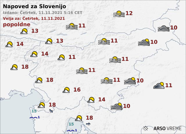 Vreme: nekaj oblačnosti, čez dan večinoma sončno | Foto: ARSO Meteo