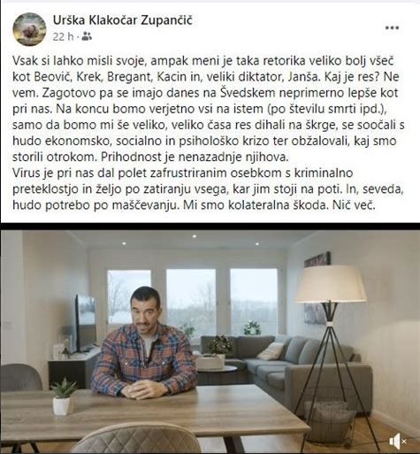 Zajem zaslona dela spornega bloga Vinka Gorenaka s komentarji sodnice Klakočar Zupančič, v katerih razlaga tudi o naklonjenosti komentarjem Marka Potrča o ukrepih proti epidemiji koronavirusa. | Foto: www.vinkogorenak.net