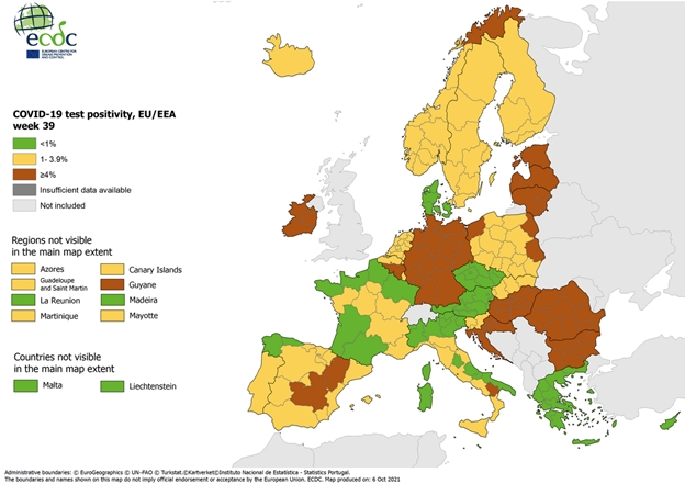 Pred tremi meseci, natančneje na prehodu v oktober, je Romunija, ki ima danes celo zelena območja, imela najvišji delež hospitaliziranih in umrlih. | Foto: ecdc.europa.eu