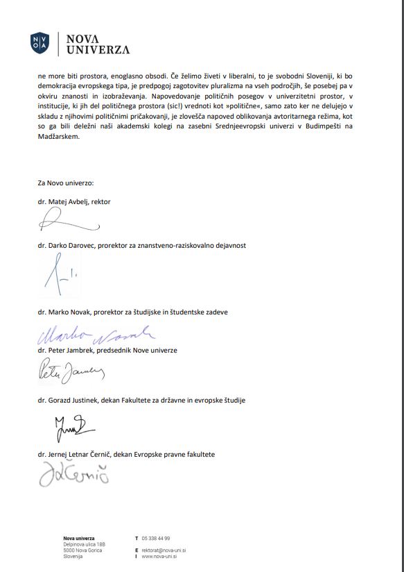 Nova univerza protestno pismo | Foto: Nova univerza