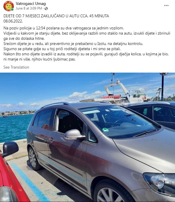 deklica, Umag, 7 mesecev, zaklenjena v avtomobil | Foto: Facebook