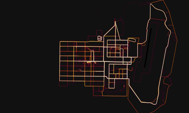 Ameriško vojaško oporišče v afganistanski provinci Helmand, kot so ga med letoma 2015 in 2017 "narisali" uporabniki Strave - tam nameščeni vojaki. | Foto: Strava Global Heatmap / Posnetek zaslona