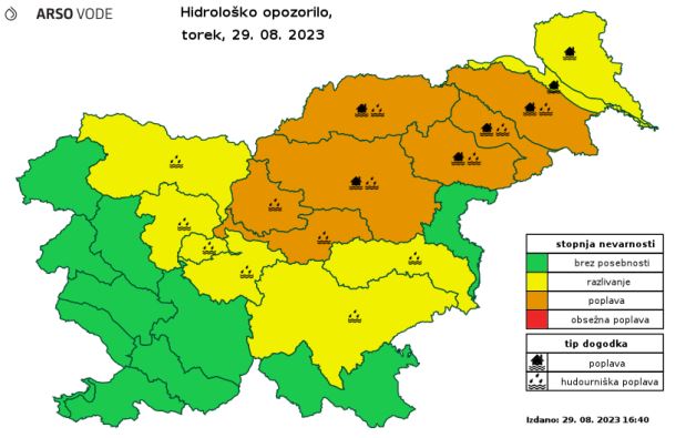 hidrološko opozorilo 29082023 | Foto: Arso