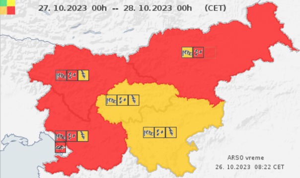 rdeče opozorilo Arso | Foto: Arso