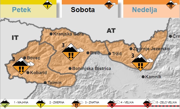 Nevarnost snežnih plazov, ki so jo v petek 5. aprila objavil na Arsu. | Foto: ARSO Meteo