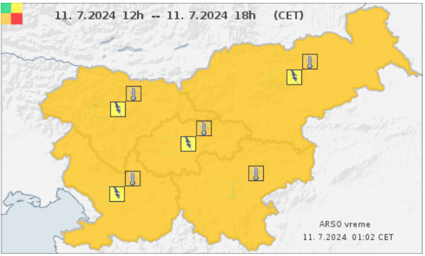 Neurje. ARSO karta. | Foto: David Florjančič / Meteoinfo Slovenija