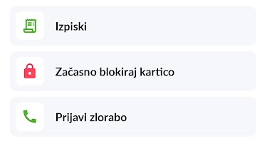 Možnosti za začasno blokado kartice oziroma prijavo zlorabe v aplikaciji mBank@Net. | Foto: Posnetek  zaslona