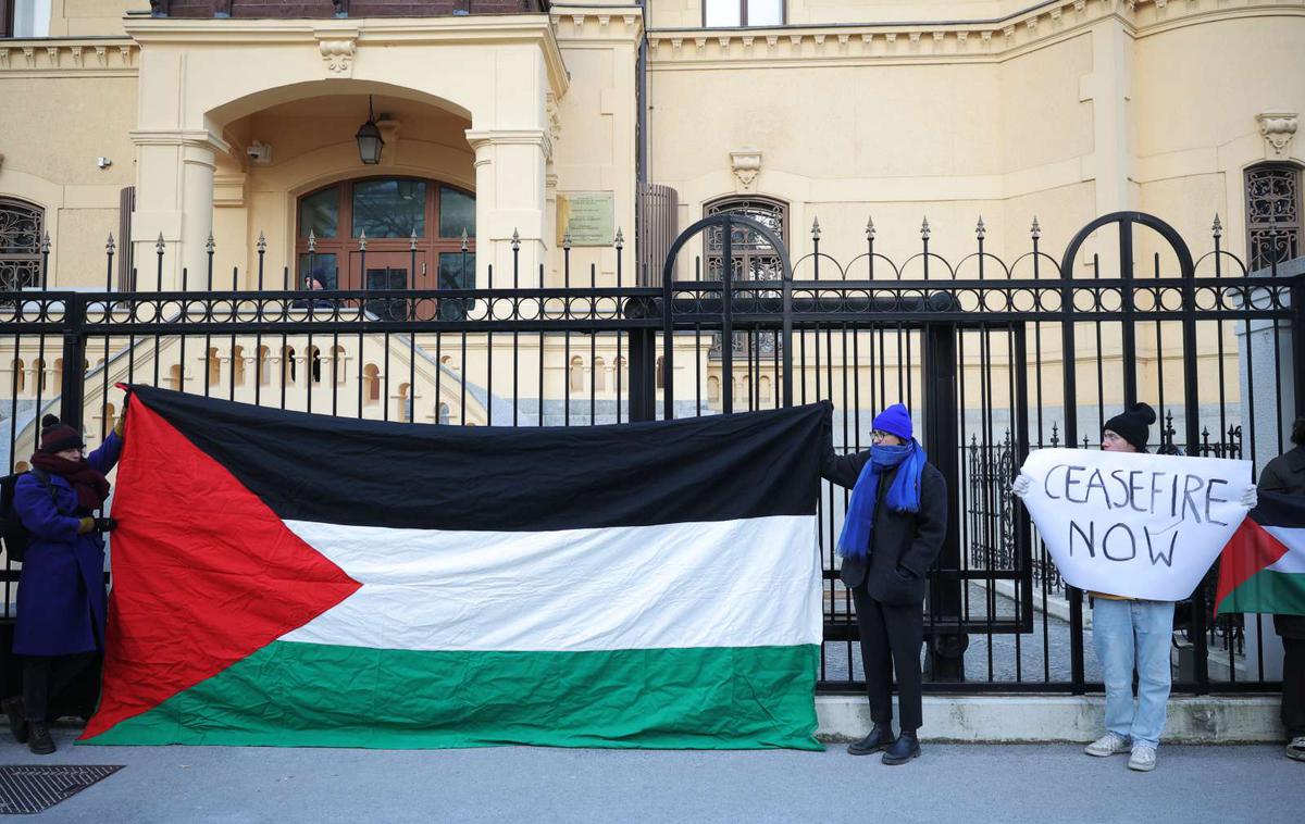 protest, veleposlaništvo ZDA, Ljubljana, Palestina, Gaza | Sklep o priznanju Palestine kot neodvisne in suverene države je vlada soglasno sprejela v četrtek.  | Foto STA