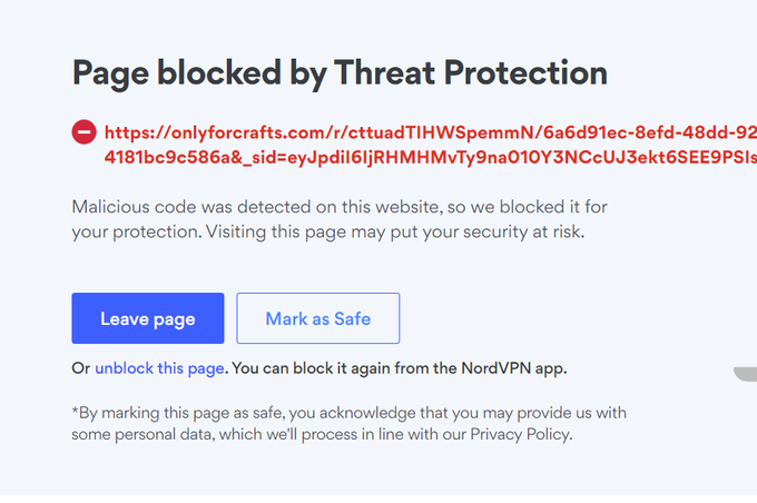 Spletno stran Only for crafts bodo nekatera orodja za varnost med brskanjem po spletu samodejno blokirala. NordVPN je na primer na spleti strani zaznal potencialno škodljivo programsko kodo.  | Foto: posnetek zaslona/Marine Traffic