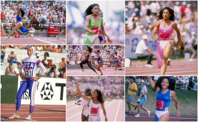 Florence Griffith Joyner je veljala za pravo lepotico, vsi so jo občudovali. Skoraj na vsaki tekmi je nosila drugačen dres in ljudje so z zanimanjem čakali, v čem se bo pojavila. To je le nekaj njenih najzanimivejših oprav. | Foto: Getty Images