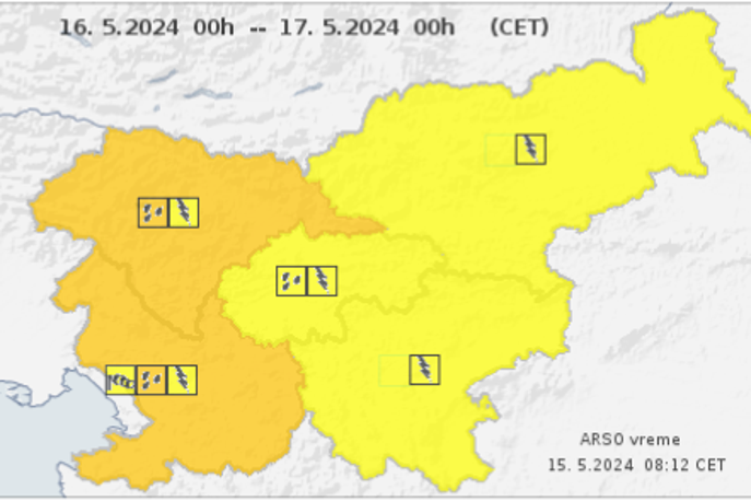 Arso | Oranžno opozorilo je za jugozahod Slovenije izdano zaradi padavin. | Foto Arso