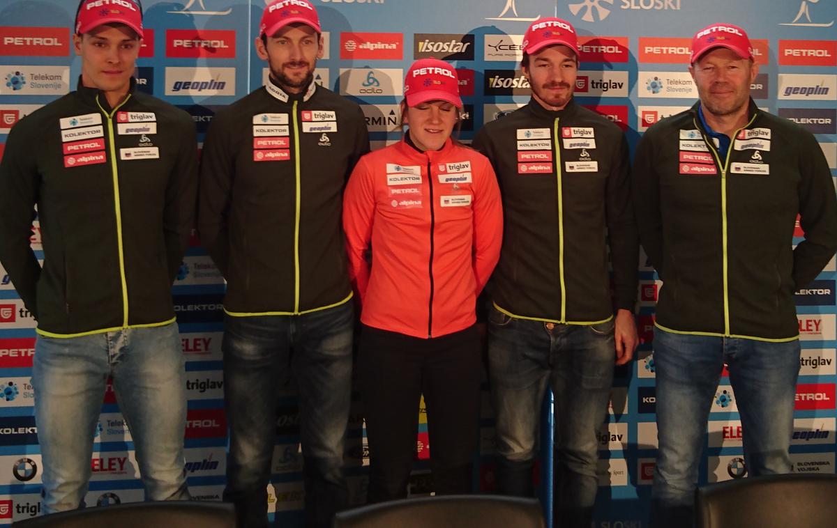 Biatlonci | Lea Einfalt, Rok Tršan, Jakov Fak, Mitja Drinovec, Uroš Velepec in Sašo Ožbolt so v Ljubljani ocenjevali doseženo v prvih dveh tretjinah sezone. | Foto Simon Kavčič