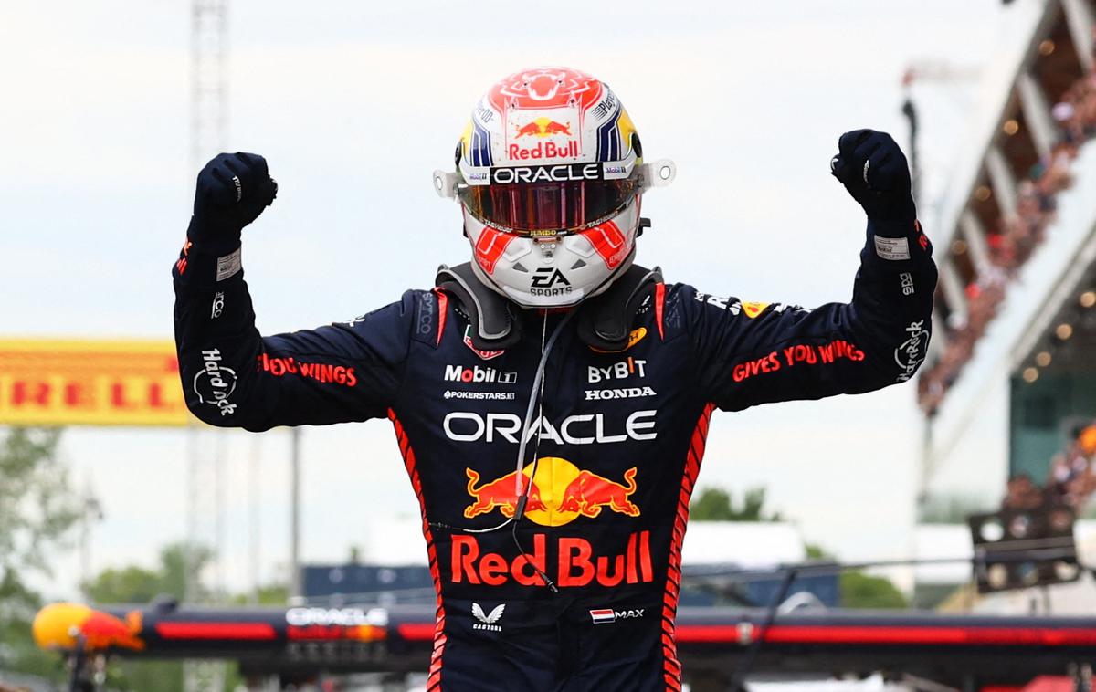 Montreal Max Verstappen | Max Verstappen je z 41. zmago izenačil dosežek Ayrtona Senna. To je stota Red Bullova zmaga. | Foto Reuters