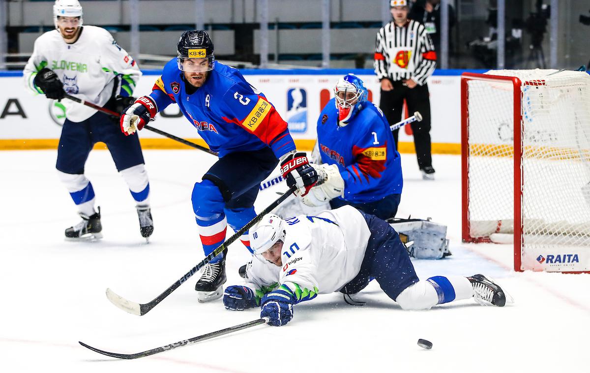 Slovenija Južna Koreja svetovno prvenstvo v hokeju 2019 | Slovenci so proti Južni Koreji vodili s 3:1, na koncu pa izgubili s 3:5. Tri zadetke je azijska reprezentanca dosegla v razmiku dveh minut in pol druge tretjine. | Foto Matic Klanšek Velej/Sportida