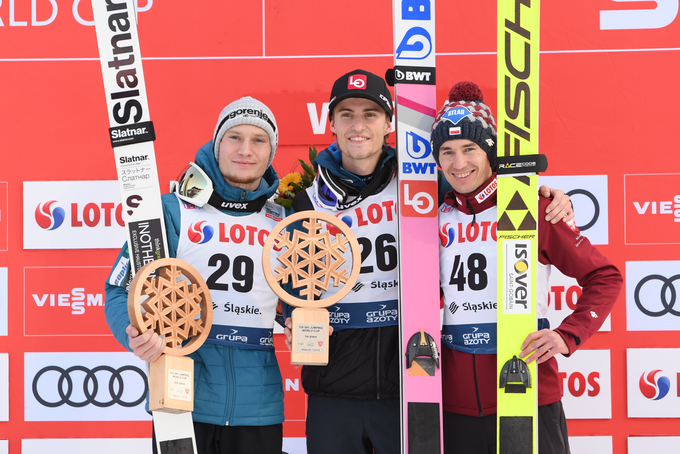 Anže Lanišek, Daniel Andre Tande in Kamil Stoch so bili osrednji junaki posamične tekme. | Foto: SZS