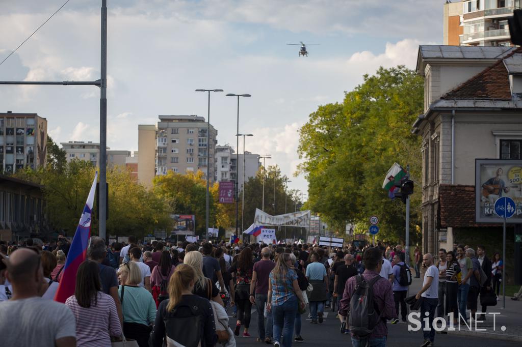 Protest nasprotnikov pogojev PCT v Ljubljani dne 29.9.2021