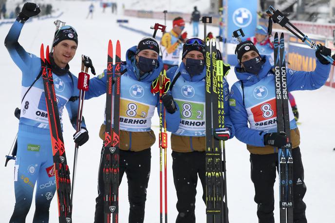 Francozi - štafeta, biatlon Oberhof | Emilien Jaquelin, Fabien Claude, Quentin Fillon-Maillet in Simon Desthieux so danes v Oberhofu pospravili konkurente. | Foto Guliverimage