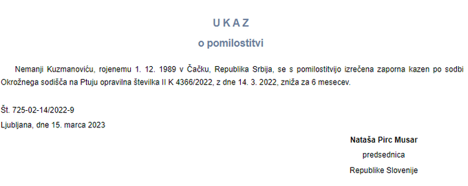 pomilostitev | Foto: Uradni list RS