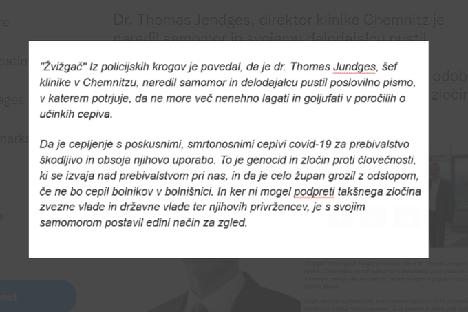 Teoretiki zarot se pogosto igrajo otroško igro "telefon", kar dokazuje tudi zgodba o Thomasu Jengdesu. Ne le, da so nekateri slovenski proticepilci narobe zapisali njegov priimek (to ne more biti napaka pri tipkanju, saj E in U na tipkovnici nista prav blizu), narobe so povzeli tudi domnevni spor med njim in županom mesta Chemnitz (ki je bil že tako ali tako najverjetneje izmišljen ali pa vsaj namenoma izkrivljen že spočetka).  | Foto: Twitter / Posnetek zaslona