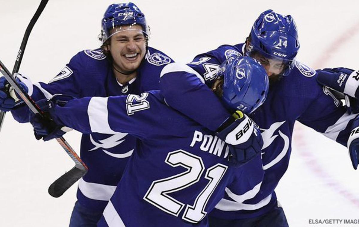 Tampa Bay Lightning Brayden Point | Brayden Point je v petem podaljšku Tampi prinesel prvo zmago v končnici. | Foto Getty Images