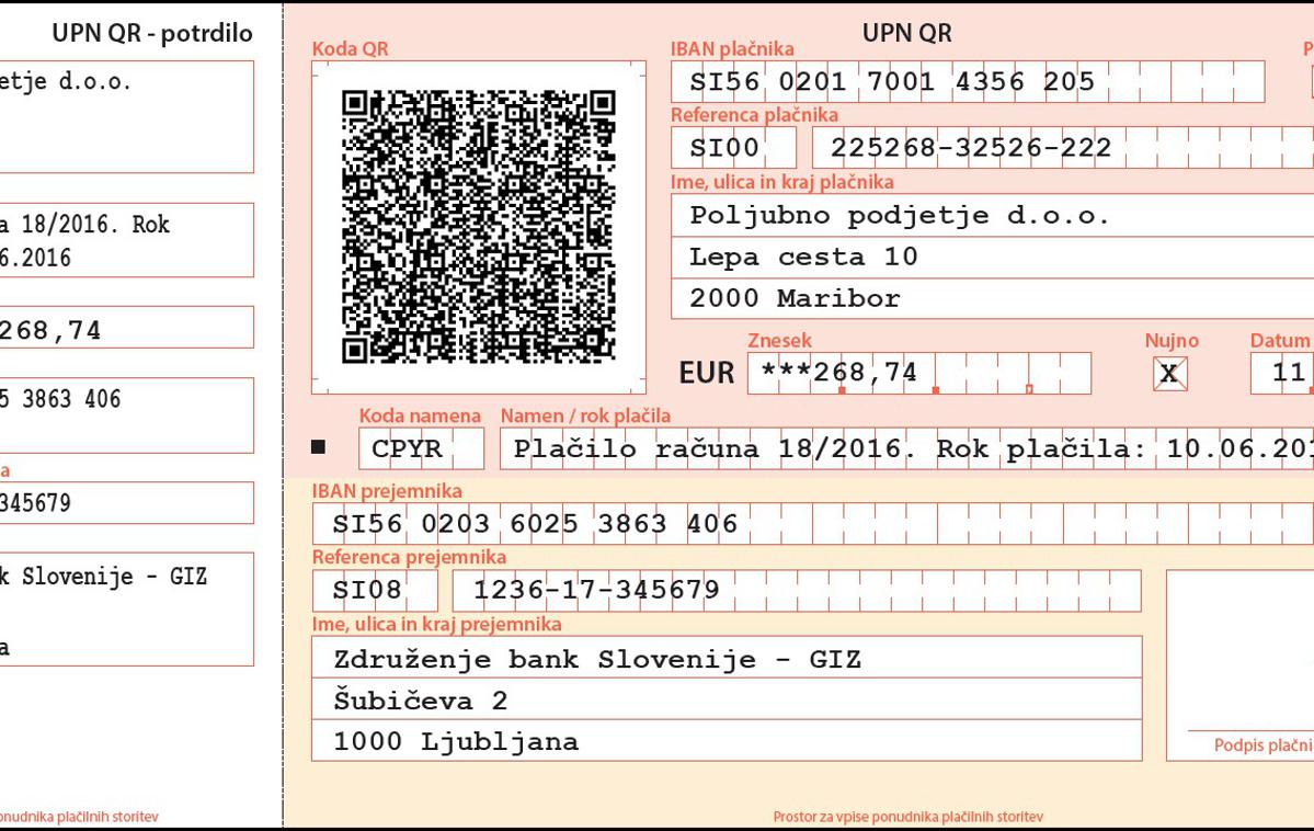 položnica, UPN QR | Foto ZBS