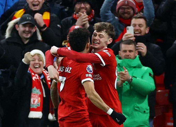 20-letni Conor Bradley je navdušil Anfield z zadetkom in dvema asistencama. | Foto: Reuters