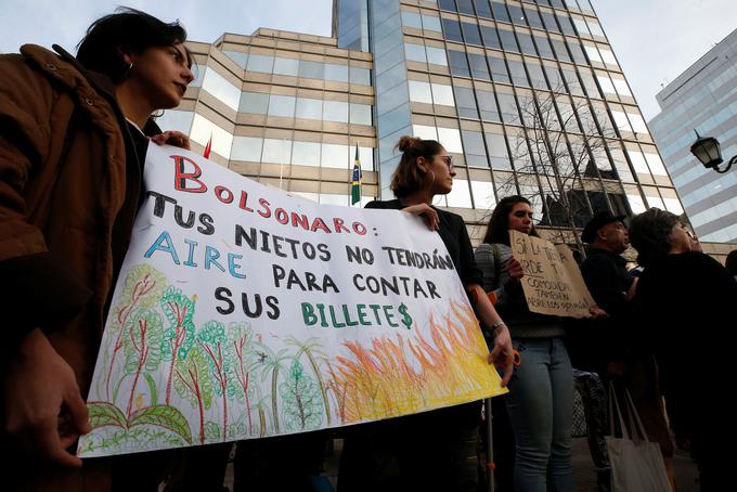 Protestniki so se med drugim zbrali v Londonu, Amsterdamu, Dublinu, Berlinu, Lizboni in Madridu. Protesti so večinoma potekali pred poslopji brazilskih veleposlaništev, ponekod v sklopu mednarodnega protestnega gibanja Petki za prihodnost. | Foto: Reuters