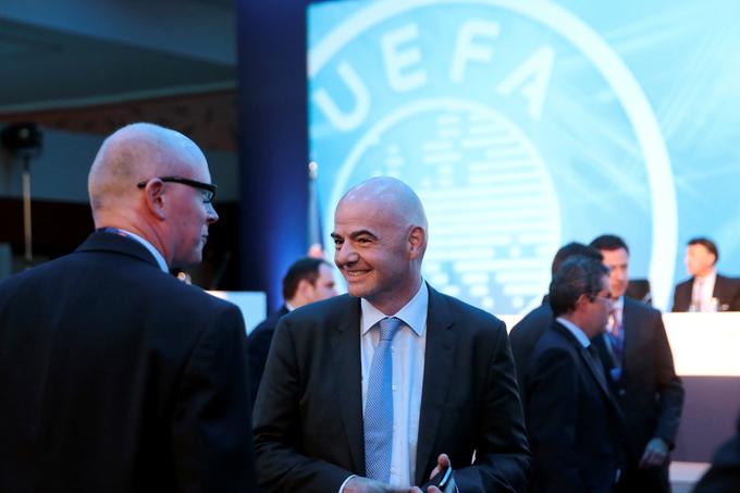 Volilne skupščine Uefe se je v Atenah udeležil tudi predsednik Fife Gianni Infantino, nekdanji generalni sekretar Uefe. | Foto: Reuters