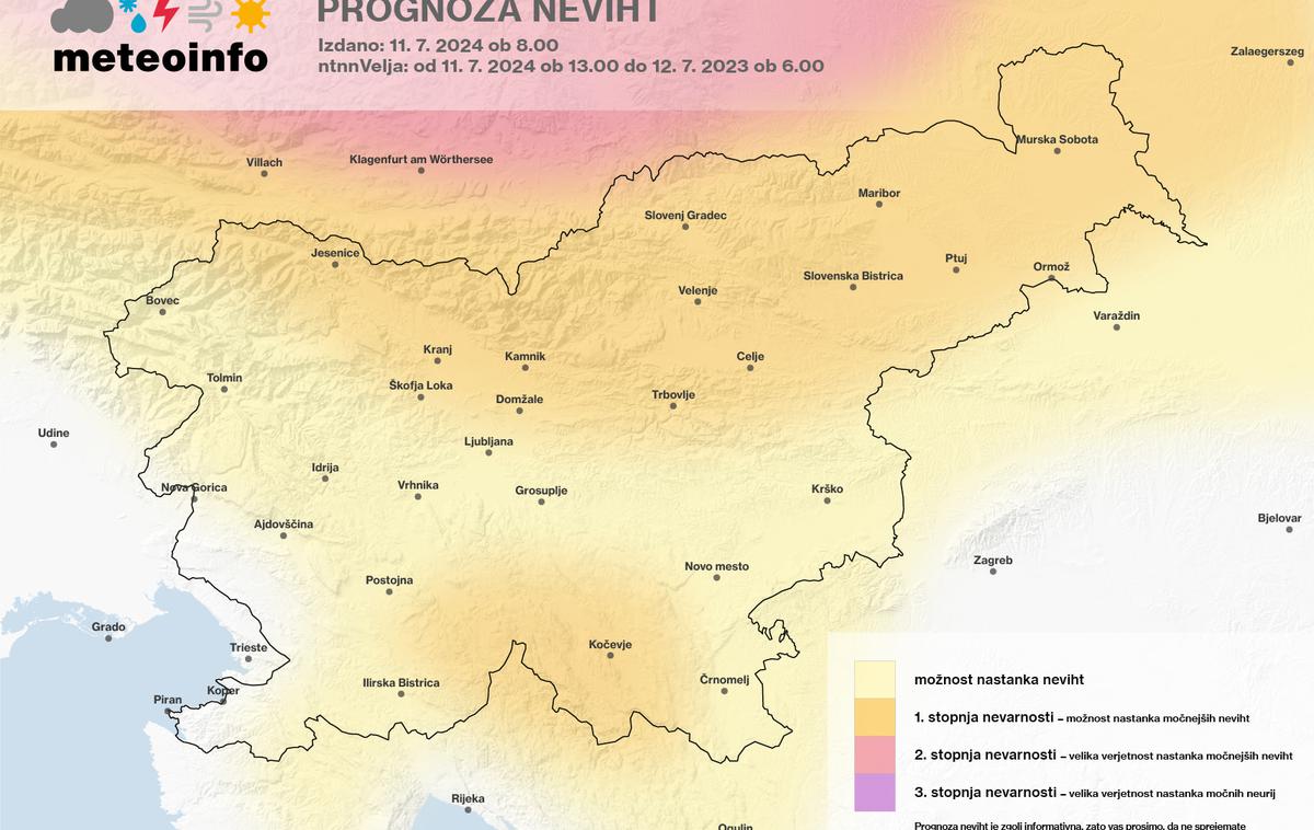 nevihte | Večja verjetnost za razvoj kakšne močnejše nevihtne celice bo sprva na jugu države.