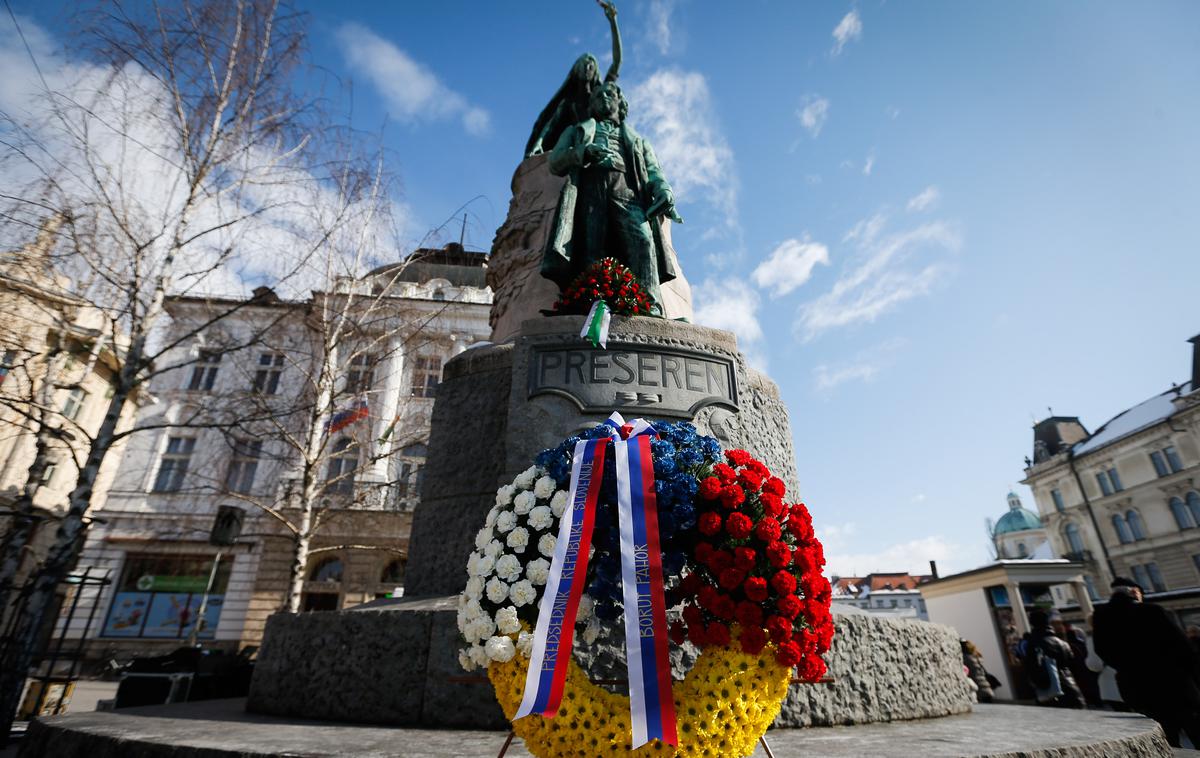 France Prešeren. Kulturni praznik. 8. februar. | Tudi letos bomo Prešernov dan, vsaj po napovedih sodeč, praznovali v toplem in sončnem vremenu. Najvišje dnevne temperature bodo od 4 do 8, na Primorskem do 12 stopinj Celzija. | Foto STA