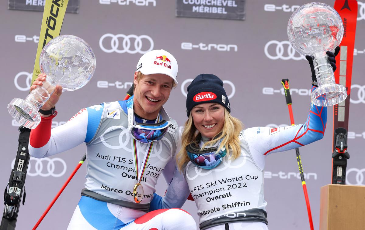 Marco Odermatt Mikaela Shiffrin | Takole sta Švicar Marco Odermatt in Američanka Mikaela Shiffrin marca dvignila veliki kristalni globus. Glavna favorita zanj sta tudi v novi sezoni. Si sploh kdo upa staviti proti njima? | Foto Red Bull Content Pool