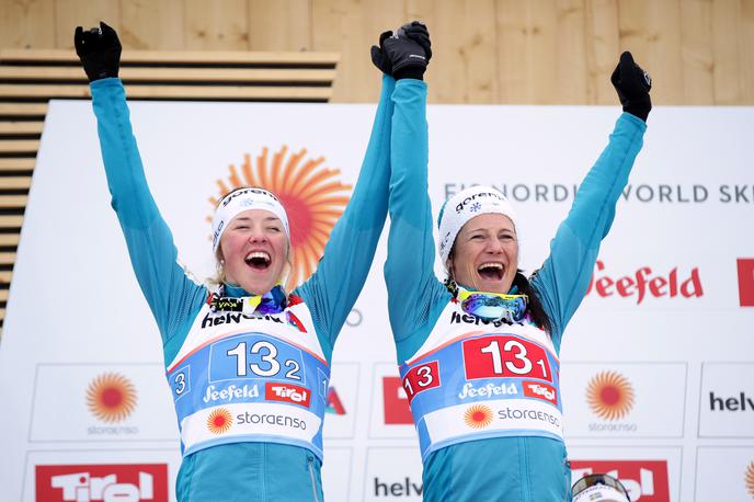 Katja Višnar, Anamarija Lampič | Številka 13 je bila za Slovenki Anamarijo Lampič in Katjo Višnar srečna. V Seefeldu sta zasluženo pritekli do srebrne medalje. | Foto Getty Images