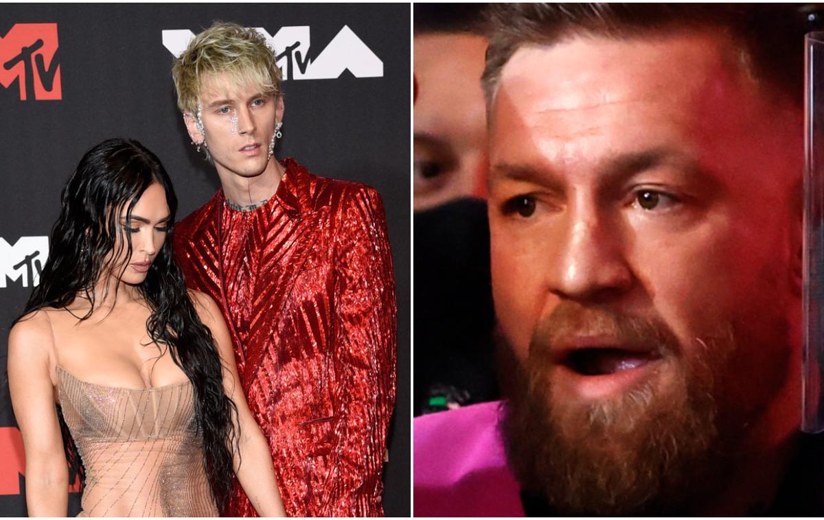 Megan Fox, MGK, Conor McGregor | Igralka Megan Fox, glasbenik Machine Gun Kelly in borec Conor McGregor so bili vpleteni v incident na rdeči preprogi ob podelitvi nagrad VMA. | Foto Guliverimage/AP/Reuters