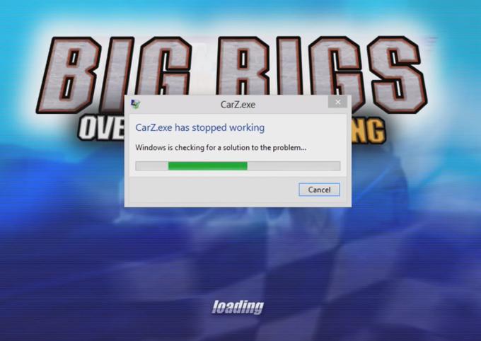  Igra je odpovedala tudi, če je igralec hotel dirkati na zadnji od petih razpoložljivih prog. Tak prizor ("Program ne deluje več") so igralci Big Rigs videli kar pogosto. | Foto: YouTube
