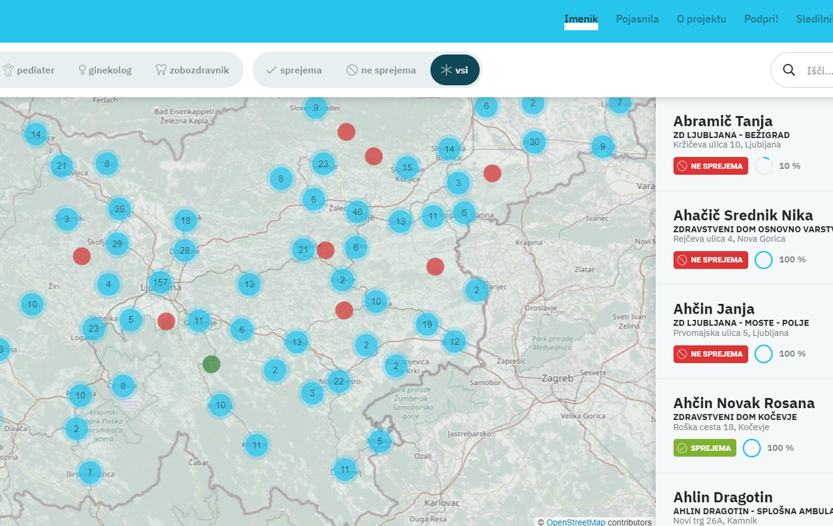 zdravniki | Do aplikacije lahko dostopate prek spletnega naslova zdravniki.sledilnik.org. | Foto zajem zaslona